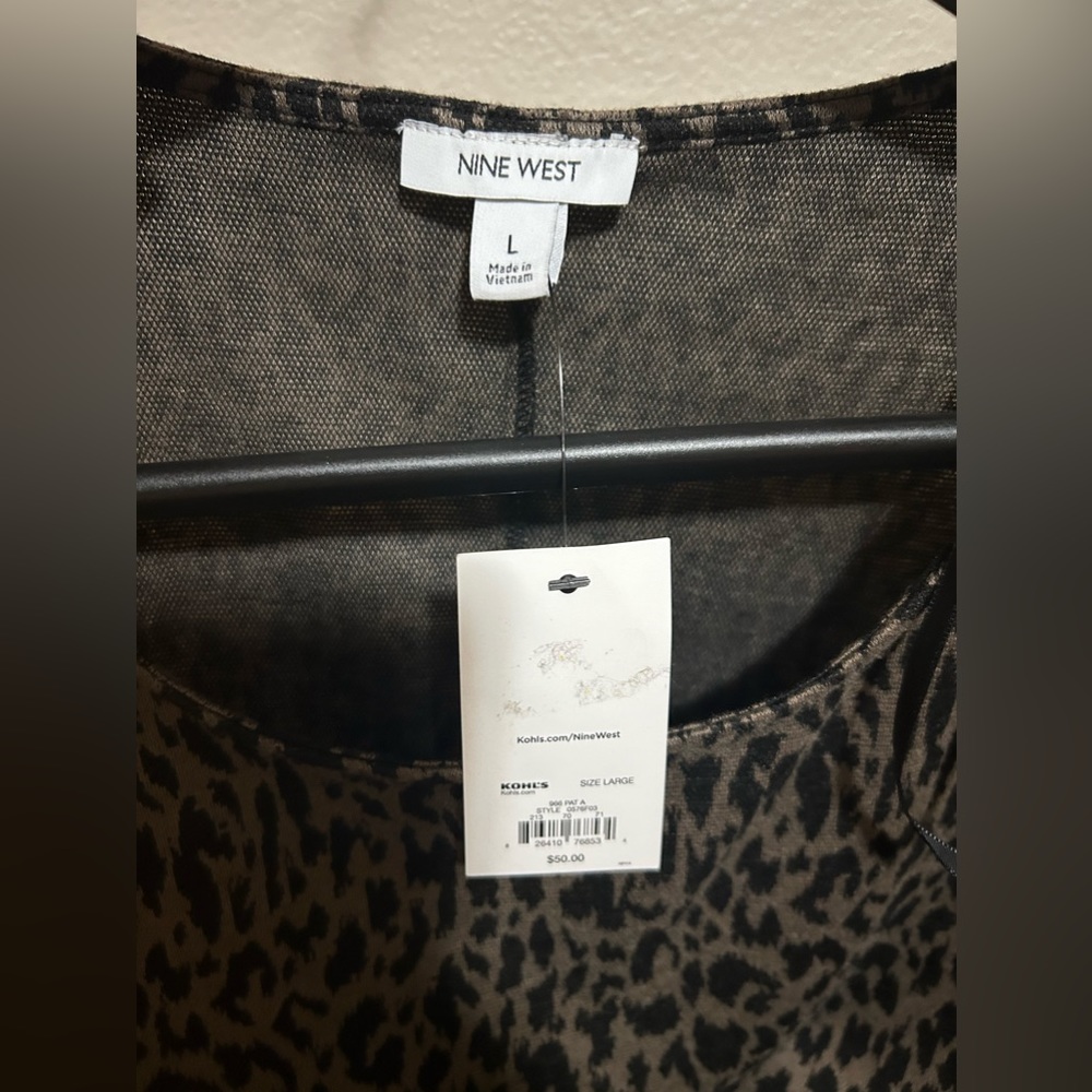 NWT Nine West Cheetah pattern dark grey ish& black midi dress- size l - Picture 4 of 5